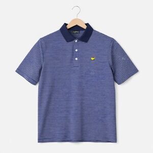 Vtg Amen Corner Masters Golf Polo‎ Mens M Blue Striped Pima Cotton Short Sleeve